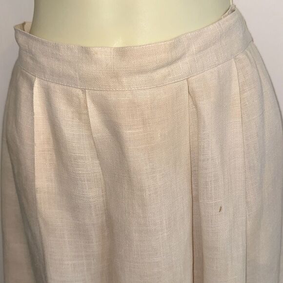 Vintage 70s/80s Lord & Taylor Cream/Ivory Linen Pleat Front Midi Skirt - Picture 3 of 8